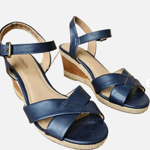 G.H. Bass & Co. Navy Blue Women's Wedge Sandals - Picture 2 of 9